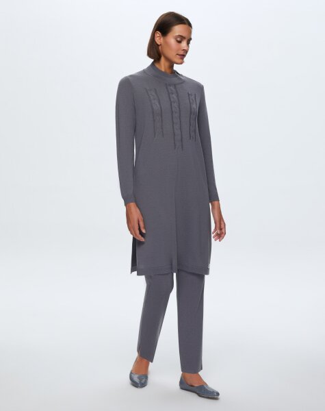  T24K-6030 Saç Örgü Detaylı Tunik OMERO-DARK GREY 