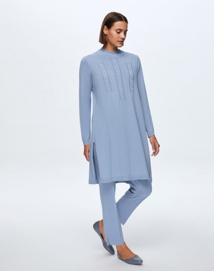  T24K-6030 Saç Örgü Detaylı Tunik OVALE-BLUE - 1
