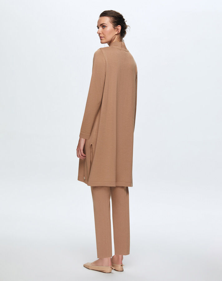 T24K-6031 V Yaka Uzun Triko Tunik COMO-CAREMEL - 2