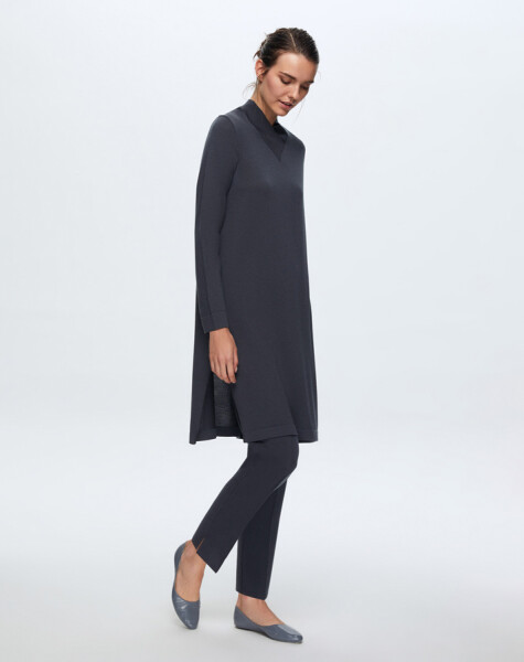 T24K-6031 V Yaka Uzun Triko Tunik - 4
