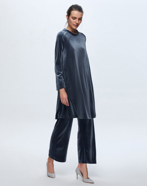 T24K-6033 A Kesim Kadife Tunik NAVY BLUE 