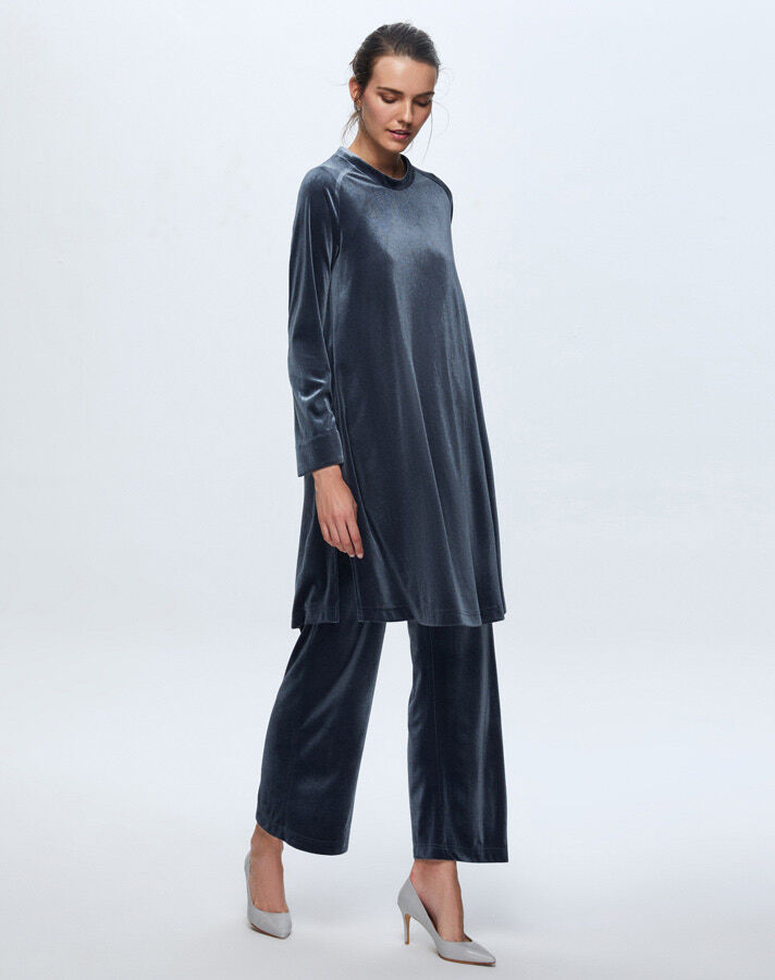T24K-6033 A Kesim Kadife Tunik NAVY BLUE - 1