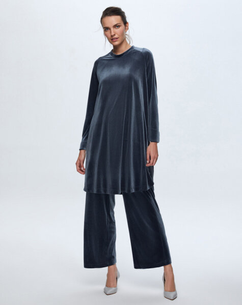 T24K-6033 A Kesim Kadife Tunik NAVY BLUE - MISS DALIDA (1)