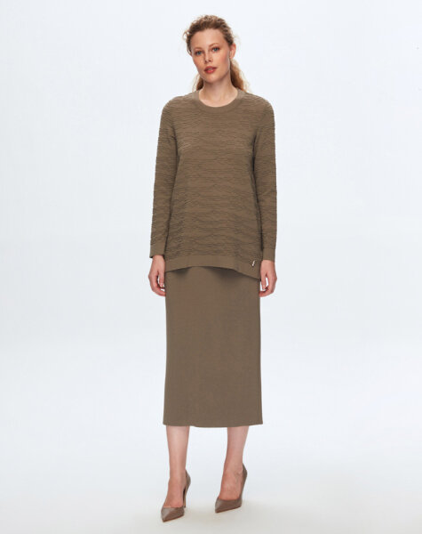 T24K-6040 Örgü Teknikli Tunik 1047-MİNK 