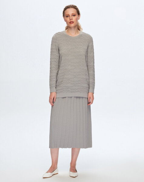 T24K-6040 Örgü Teknikli Tunik 1179-GREY 