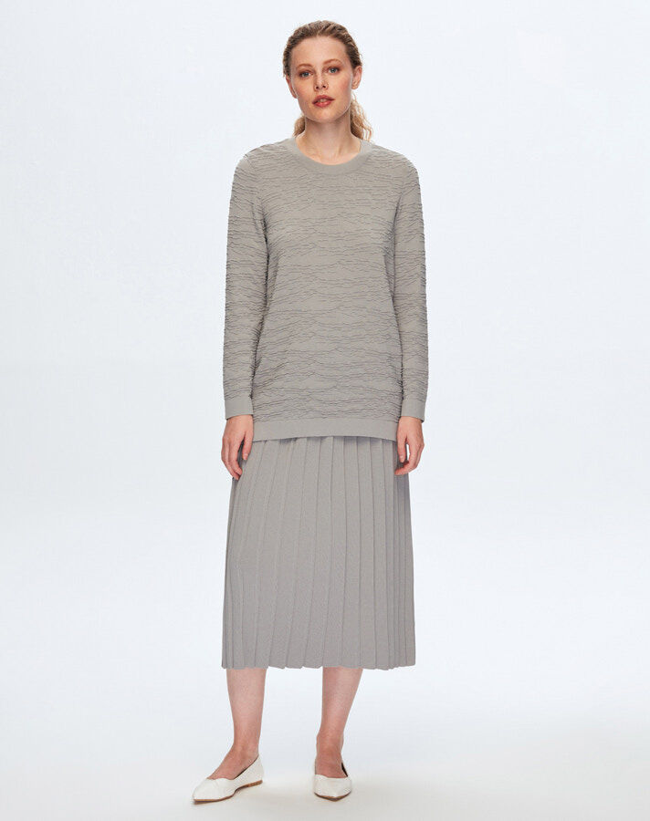 T24K-6040 Örgü Teknikli Tunik 1179-GREY - 1