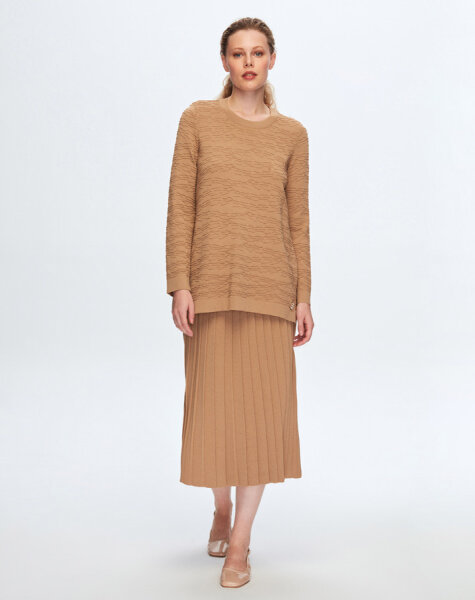 T24K-6040 Örgü Teknikli Tunik 1380-CAMEL 