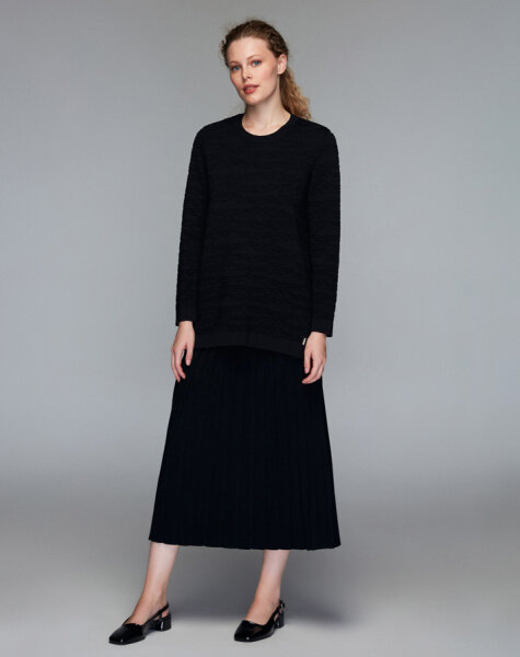 T24K-6040 Örgü Teknikli Tunik BLACK 