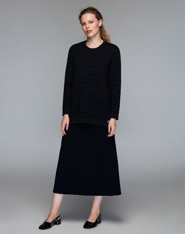 T24K-6040 Örgü Teknikli Tunik BLACK - 1