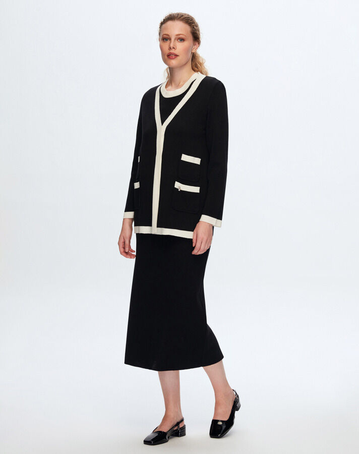 T24K-6041 Yakası Renkli Kolsuz Triko Tunik BLACK - 1