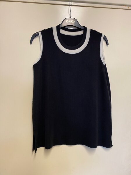 T24K-6041 Yakası Renkli Kolsuz Triko Tunik BLACK - 2