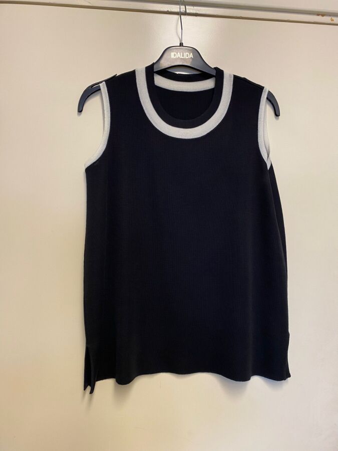 T24K-6041 Yakası Renkli Kolsuz Triko Tunik BLACK - 2