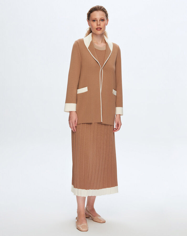 T24K-6041 Yakası Renkli Kolsuz Triko Tunik CORO-CAMEL - 2