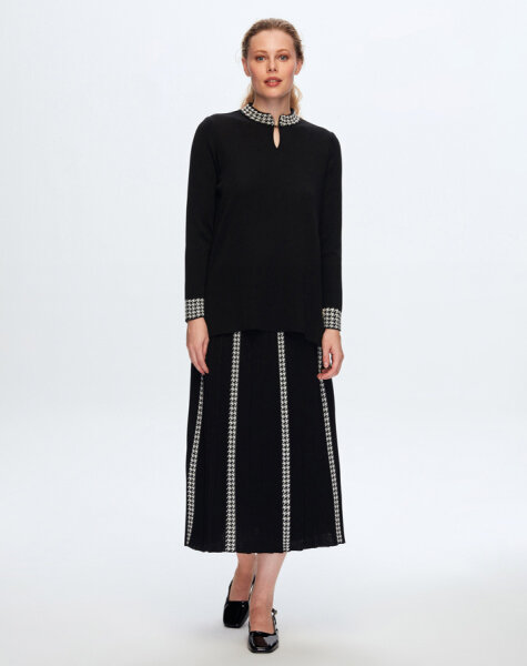 T24K-6044 Kazayağı Desenli Tunik BLACK 