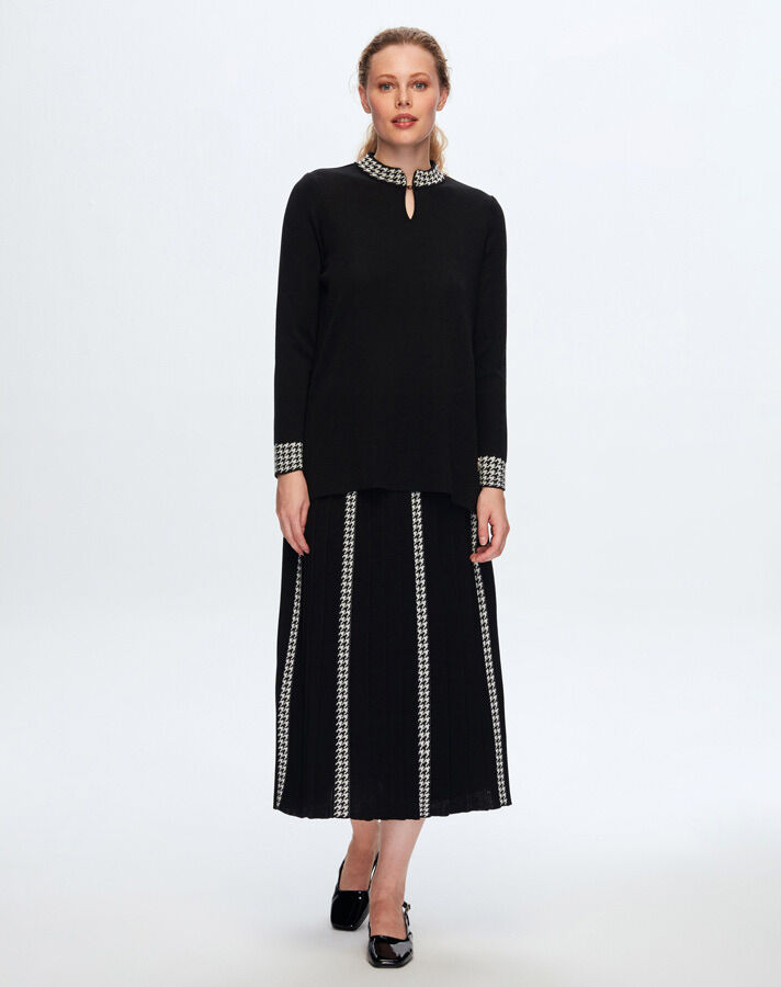 T24K-6044 Kazayağı Desenli Tunik BLACK - 1