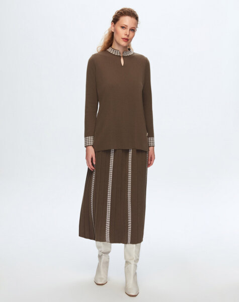 T24K-6044 Kazayağı Desenli Tunik DATA-BROWN 