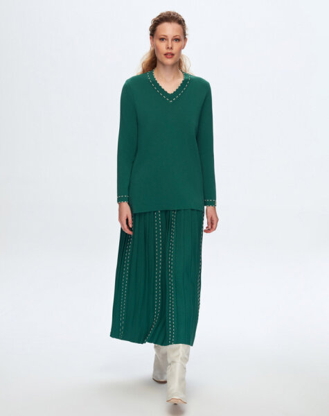 T24K-6045 Çizgi Detaylı Tunik 1056-GREEN 