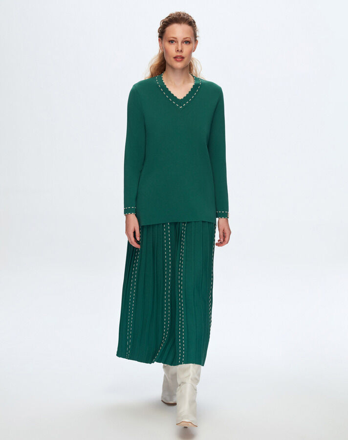 T24K-6045 Çizgi Detaylı Tunik 1056-GREEN - 1