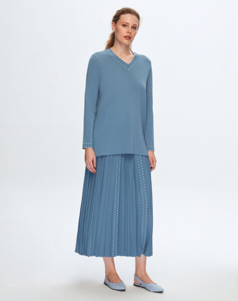 T24K-6045 Çizgi Detaylı Tunik 1236-BLUE 