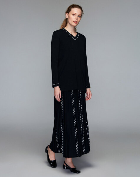 T24K-6045 Çizgi Detaylı Tunik BLACK 