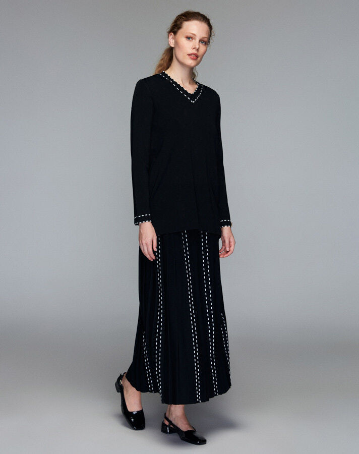 T24K-6045 Çizgi Detaylı Tunik BLACK - 1