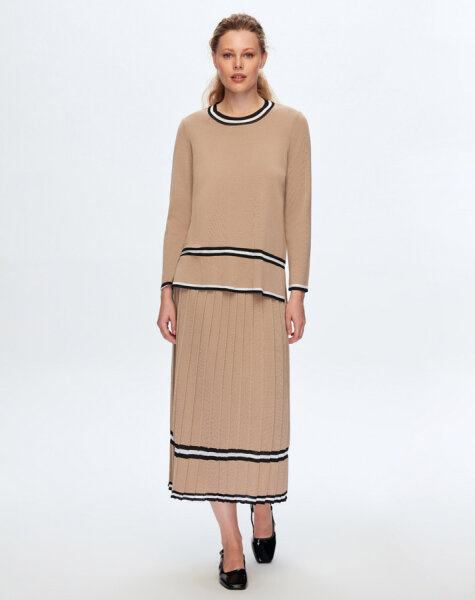 T24K-6049 Renk Şeritli Triko Tunik CORO-CAMEL 