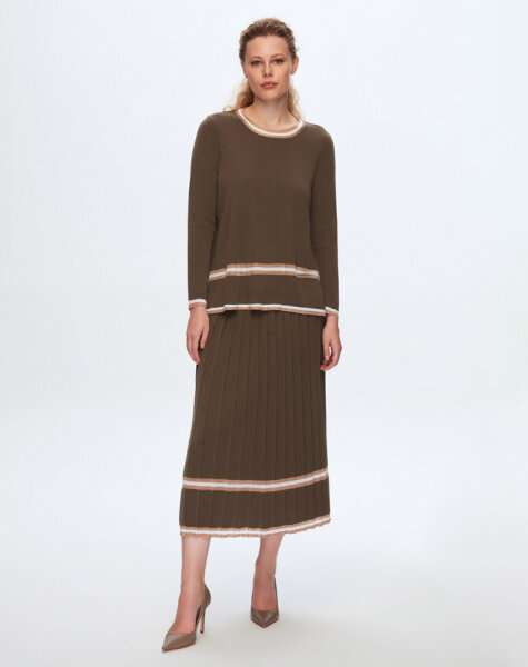 T24K-6049 Renk Şeritli Triko Tunik DATA-BROWN 