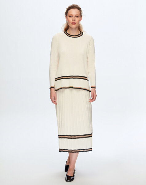 T24K-6049 Renk Şeritli Triko Tunik FEDE-ECRU 