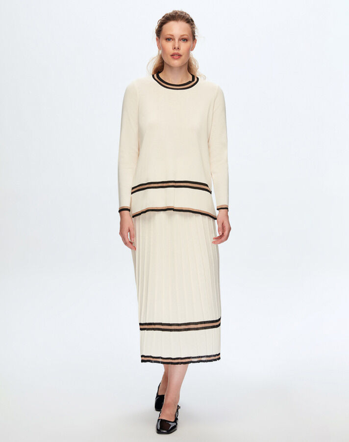 T24K-6049 Renk Şeritli Triko Tunik FEDE-ECRU - 1