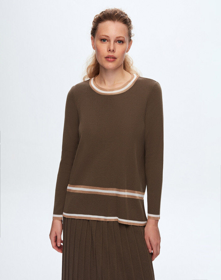 T24K-6049 Renk Şeritli Triko Tunik - 2