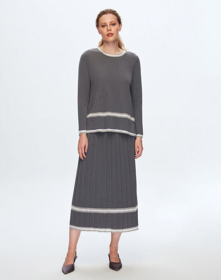 T24K-6049 Renk Şeritli Triko Tunik OMERO-DARK GREY - 1