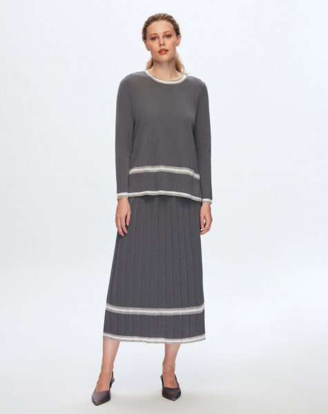 T24K-6049 Renk Şeritli Triko Tunik OMERO-DARK GREY 