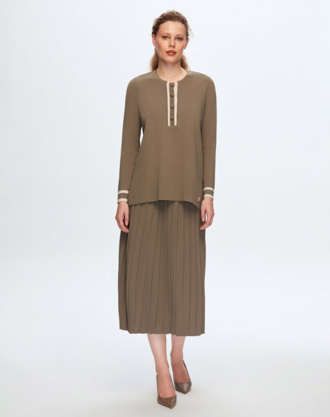T24K-6071 Önü Düğmeli Tunik 1047-MİNK 