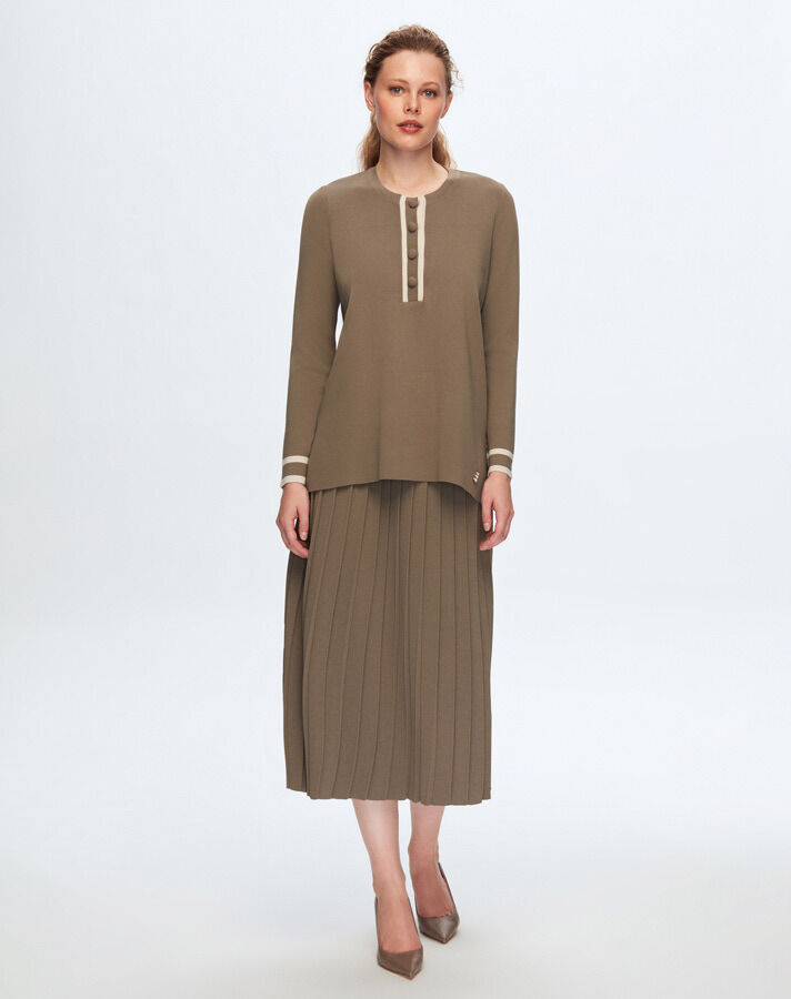 T24K-6071 Önü Düğmeli Tunik 1047-MİNK - 1