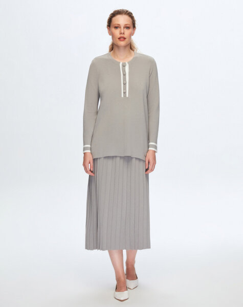 T24K-6071 Önü Düğmeli Tunik 1179-GREY 