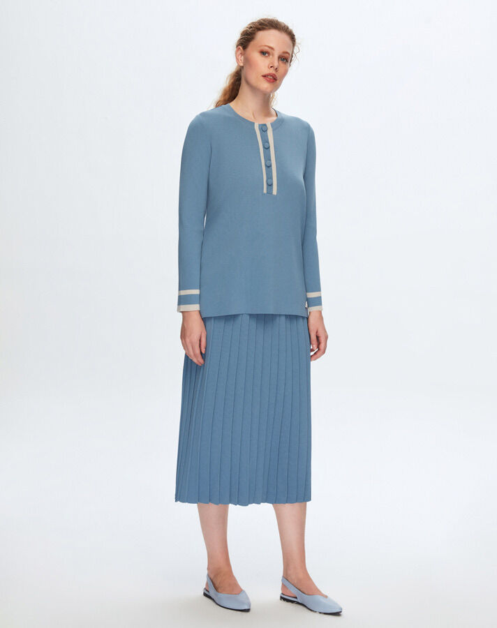 T24K-6071 Önü Düğmeli Tunik 1236-BLUE - 1