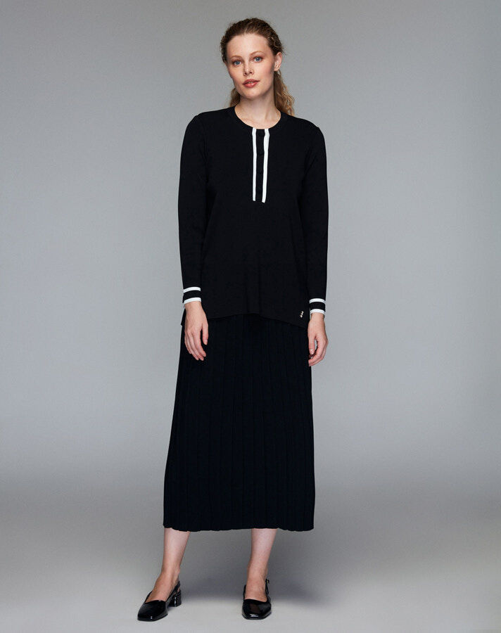 T24K-6071 Önü Düğmeli Tunik BLACK / 1012-ECRU - 1