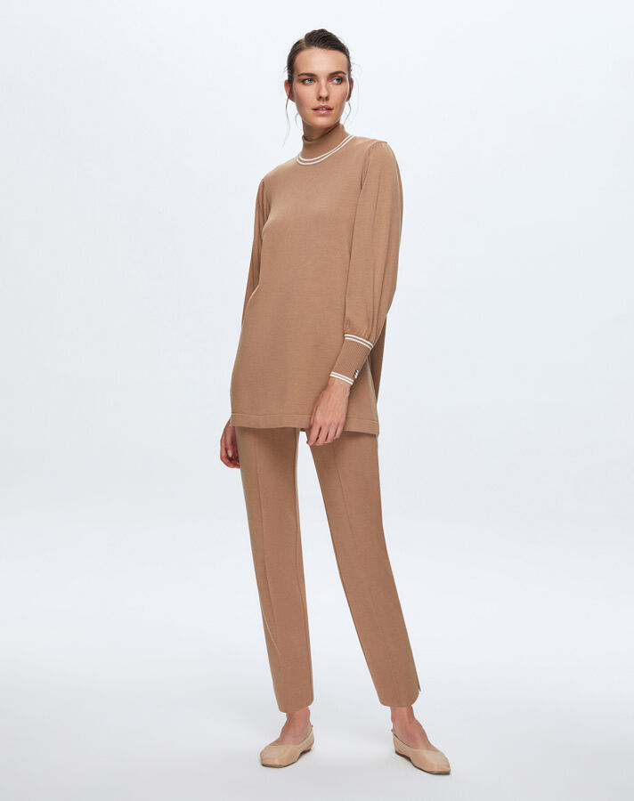 T24K-7000 Dar Paça Triko Pantolon COMO-CAREMEL - 2