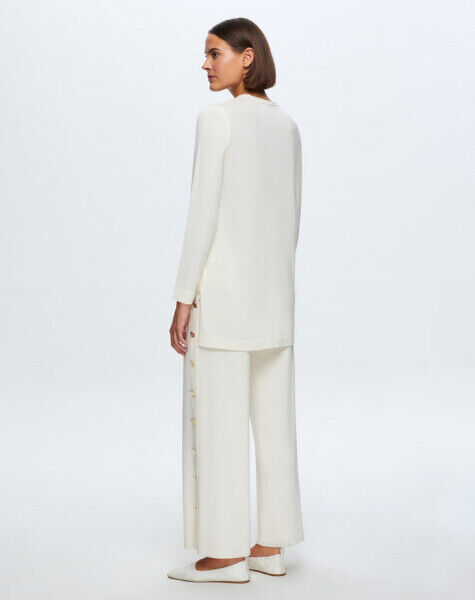 T24K-7003 Düğme Detaylı Bol Paça Pantolon FEDE-ECRU - 2