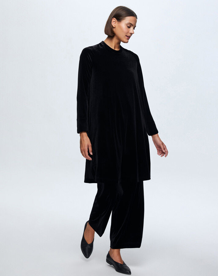 T24K-7005 Kadife Bol Paça Pantolon BLACK - 1