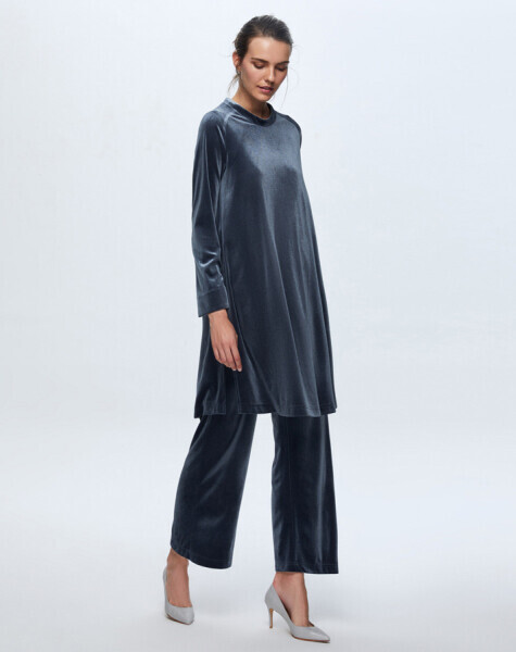 T24K-7005 Kadife Bol Paça Pantolon NAVY BLUE - 2