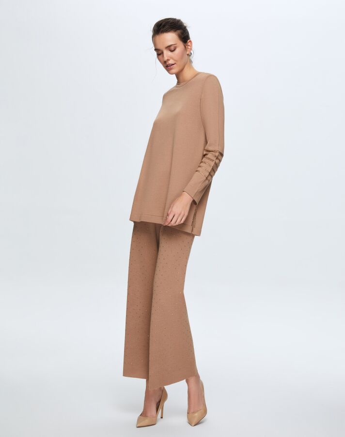 T24K-7006 Taşlı Bol Paça Pantolon COMO-CAREMEL - 2