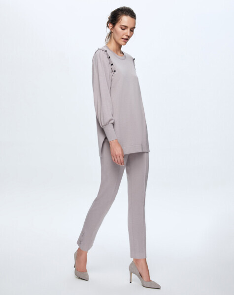 T24K-7010 Paçası Düğme Detaylı Triko Pantolon OMERO-DARK GREY 