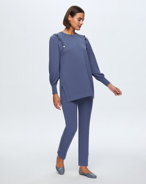 T24K-7010 Paçası Düğme Detaylı Triko Pantolon PENNA-DARK BLUE - MISS DALIDA (1)