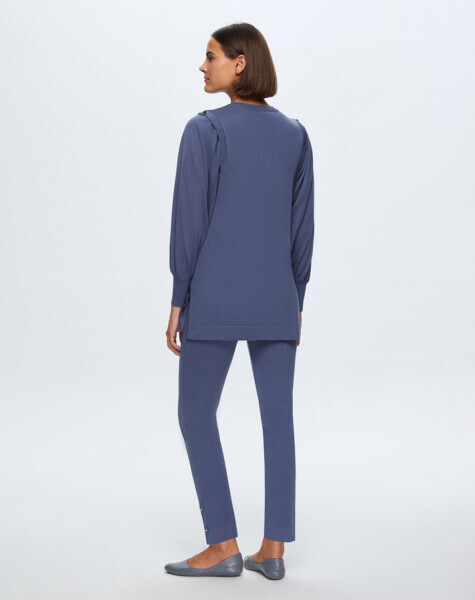 T24K-7010 Paçası Düğme Detaylı Triko Pantolon PENNA-DARK BLUE - 3