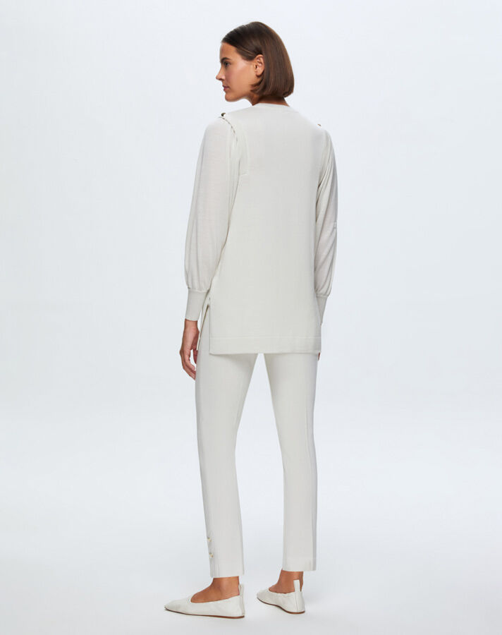 T24K-7010 Paçası Düğme Detaylı Triko Pantolon VOLO-SMOKE - 2