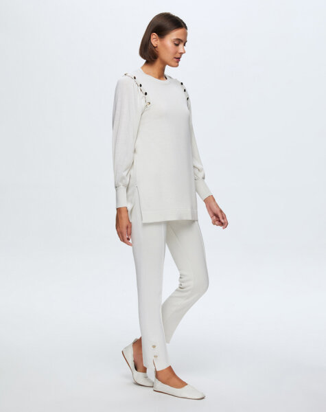 T24K-7010 Paçası Düğme Detaylı Triko Pantolon VOLO-SMOKE 