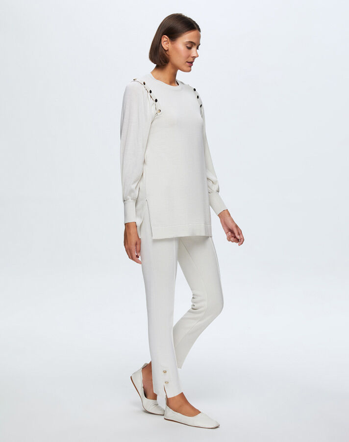 T24K-7010 Paçası Düğme Detaylı Triko Pantolon VOLO-SMOKE - 1