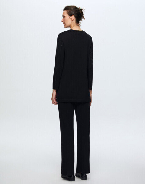 T24K-7011 Paçası Taşlı Triko Pantolon BLACK - 2