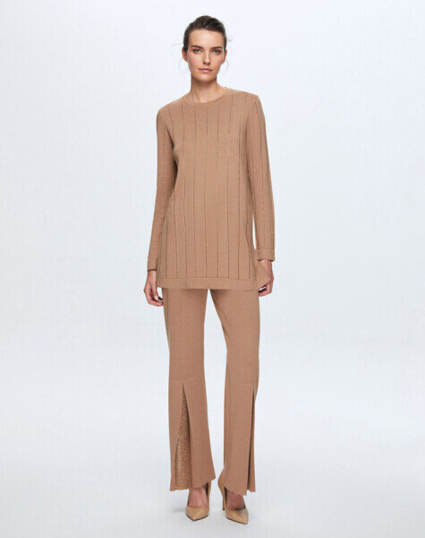 T24K-7011 Paçası Taşlı Triko Pantolon COMO-CAREMEL - MISS DALIDA (1)